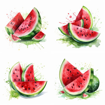 Set of watermelon slice watercolor