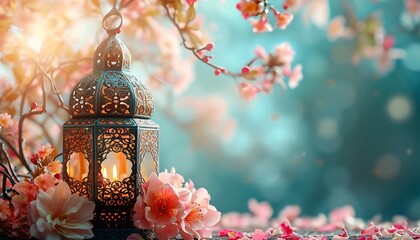 Islamic background with lantern and flowers. beautiful Ramadan background and banner