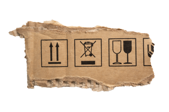 Torn cardboard paper with packaging symbols