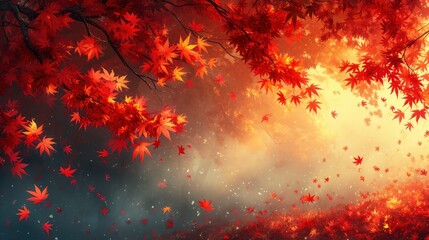 Obraz na płótnie Canvas Red Tree Leaves Autumn Season, Background Banner HD