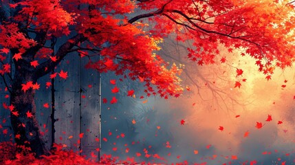 Red Tree Leaves Autumn Season, Background Banner HD