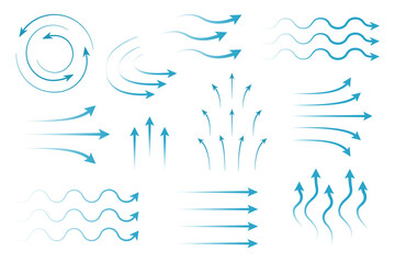 Flow wave arrows spread up set. Vector conditioner sign isolated. Air and water symbol for infographic banner and website.