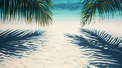 Fototapeta na wymiar The Shadow of Palm Leaves on a Pristine White Sand Beach.