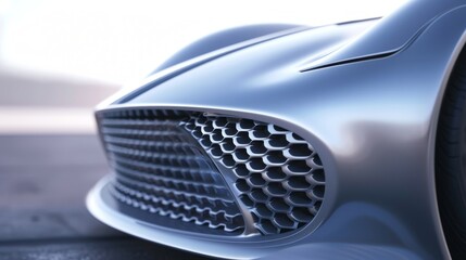 An upclose view of the aerodynamic grille on an ecoefficient car designed to improve airflow and reduce drag for better overall efficiency.