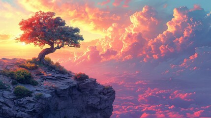 Small Tree Resting On Cliff Next, Background Banner HD