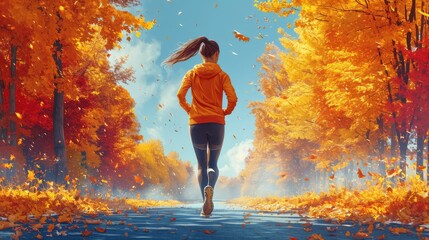 Sport Fitness Woman Jogging On Road, Background Banner HD