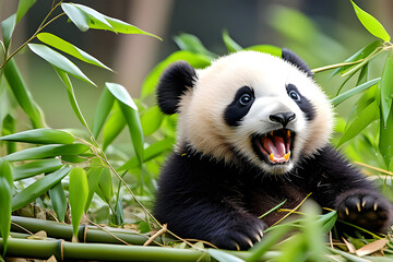 giant panda eating bamboo,Generative AI