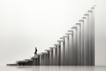 A minimalist representation of a geometric staircase, with each step outlined in shades of grayscale, creating a sense of upward motion.