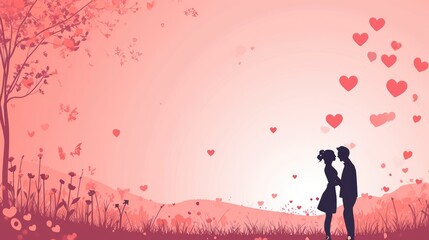 valentines day background with silhouettes of couple in love