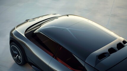 A tight shot of the cars roof highlighting the aerodynamic shaping that reduces wind resistance and...