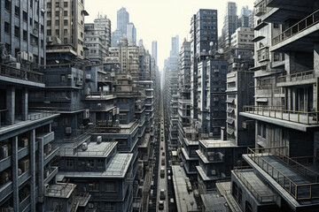 Obraz premium A detailed cityscape emerging from the ruled lines, with skyscrapers and bustling streets, turning the lined paper into a dynamic urban landscape.