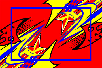 vector abstract racing background design with a unique striped pattern and a combination of bright colors such as red, yellow and blue as well as a star effect, looks cool