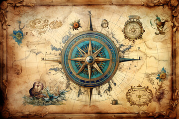 Fototapeta na wymiar A vintage-inspired map with compass rose and intricate details, turning the ruled paper into an adventurous cartographic masterpiece.