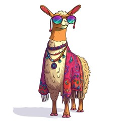 hippie lama, character with sunglasses