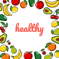 Fresh fruit vector background, Healthy background, greeting background design decorated with mix fruits vector illustration