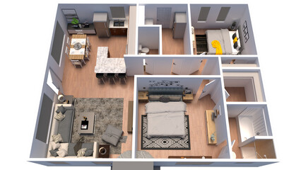 Floor plan top view. Apartment interior isolated on without background. 3D render