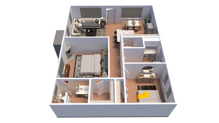 Floor plan top view. Apartment interior isolated on without background. 3D render