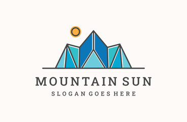 mountain and sun logo vector design template