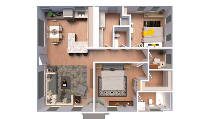 Floor plan top view. Apartment interior isolated on without background. 3D render