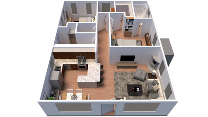 Floor plan top view. Apartment interior isolated on without background. 3D render