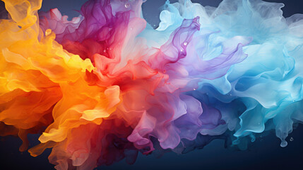 Vivid smoke plumes in rainbow colors against a dark backdrop. - obrazy, fototapety, plakaty