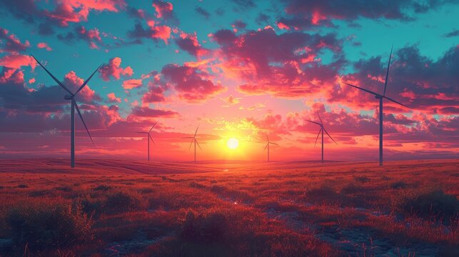 Wind Turbines On Coa, Background Banner HD
