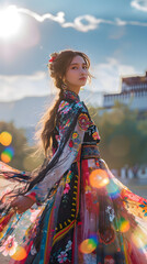 Obraz premium Photography ideas to promote traditional costumes of Asian countries, models, fashion, traditional costumes, colorful, women, people, dresses, faces, beauties, advertising, culture, AI-generated.