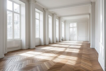 Elegant Empty Room with Herringbone Parquet Flooring
