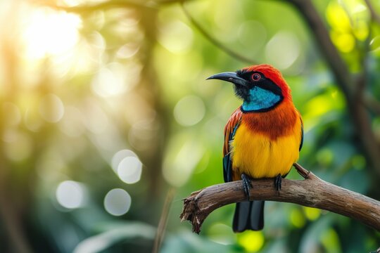 Vibrant Sunbird Perched in a Lush Green Environment
