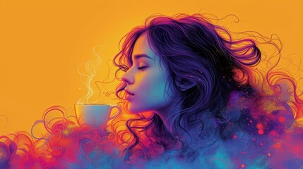 Young Woman Cup Hot Chocolate, Background Banner HD