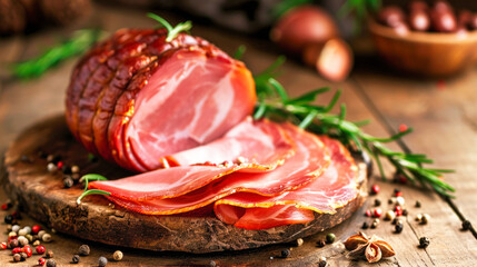 Wooden Cutting Board With Slices of Jamon Ham