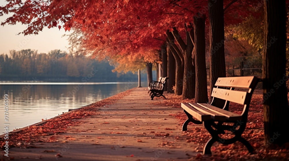 Sticker bench in the morning high definition(hd) photographic creative image