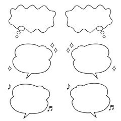 感情（思い浮かべる・キラキラする・浮かれる）を表す吹き出しの白黒イラストセット