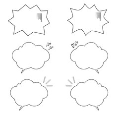 感情（青ざめる・好意・思いつく）を表す吹き出しの白黒イラストセット