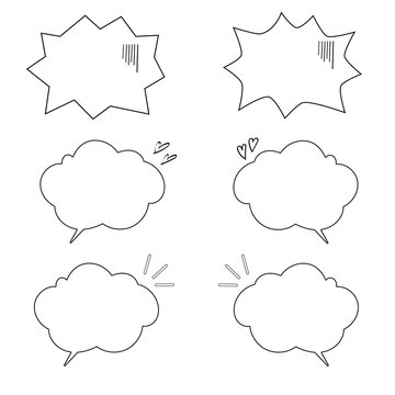 感情（青ざめる・好意・思いつく）を表す吹き出しの白黒イラストセット