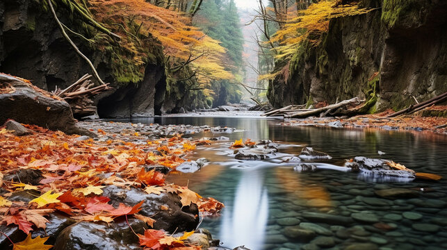 waterfall in autumn high definition(hd) photographic creative image