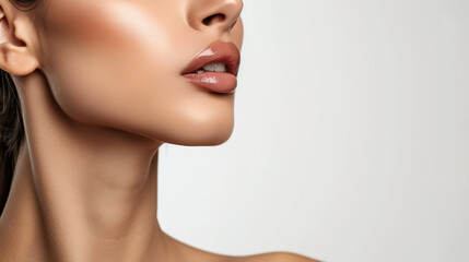  soft and supple skin of a beauty model's neck and décolleté area - obrazy, fototapety, plakaty