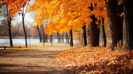 Naklejka na ściany i meble autumn in the park high definition(hd) photographic creative image