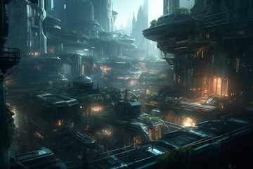 Artistic portrayal of a sci-fi city in a foreign realm. Generative AI