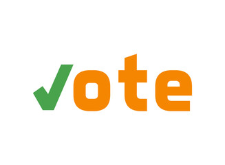 India 2024 election vector: Bold 'Vote' text with a checkmark forming the 'V' in the green and orange colors of India's flag, representing the act of voting in the general elections