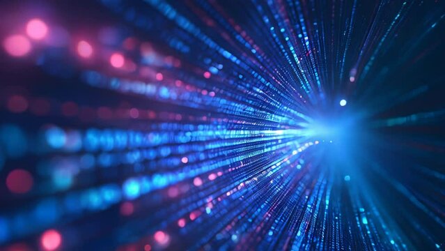 Red and blue light particles representing a fast-flowing data stream against a blue background.
