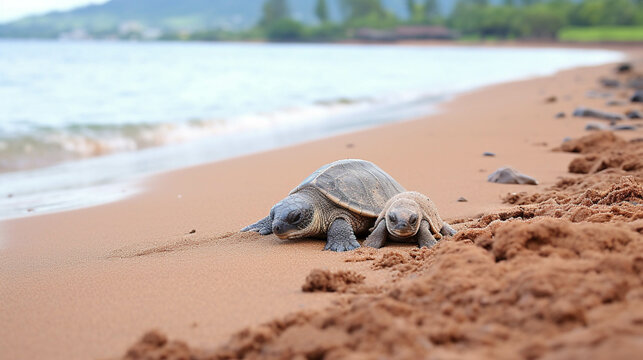 turtle on the beach high definition(hd) photographic creative image