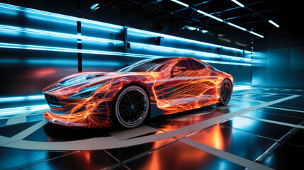 Efficient aerodynamics of a vehicle highlighted through a wind tunnel test, reducing drag and enhancing mileage - obrazy, fototapety, plakaty