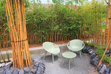 View of Zen style decoration in traditional Japanese garden.
