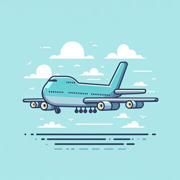 airplane flying over the clouds. airplane flat illustration. simple and minimalist design
