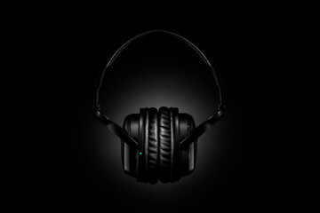 Studio Headphones on black background - obrazy, fototapety, plakaty
