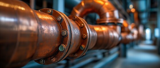 Production Workshop With Copper Pipeline.  Illustration On The Theme Of Industry And Style, History And Industry. Generative AI	
