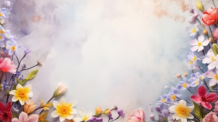 Artistic spring flowers frame background.