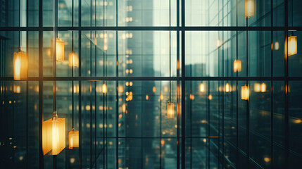 blue teal Blurred glass wall of modern business office building at the business center use for background in business concept. Blur corporate business office. Abstract windows with a blue tin
