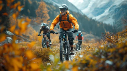  Seniors racing on mountain bikes in off road conditions. Autumns season racing. © Jammy Jean